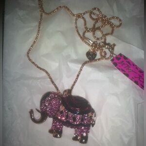 NEW Crystal Betsey Johnson Purple Pink Elephant Necklace NWT